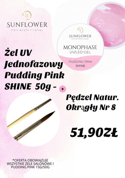 Zestaw Żel UV Jednofazowy Pudding Pink Shine 50g + Pędzel