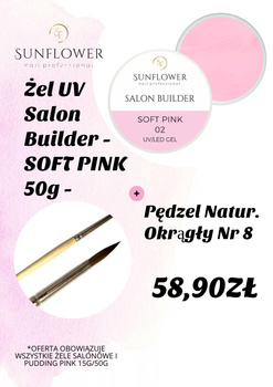 Zestaw Żel UV Salon Builder – Soft Pink 50g + Pędzel