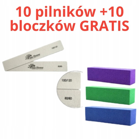 Zestaw 10 pilników biały prosty 100/120+ 10 bloczków GRATIS!